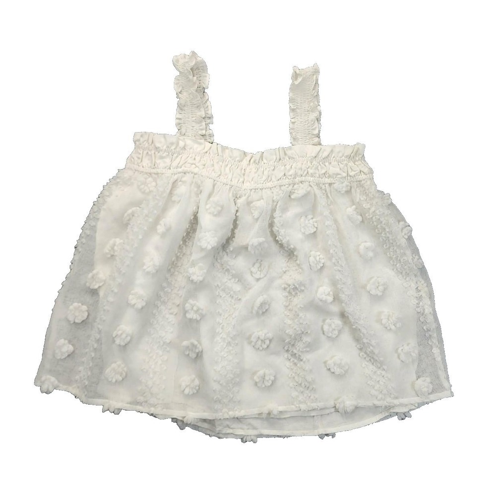 entro White Swiss Dot Smocked Tank Top Ruffle Strap‎ Boho Womens Large